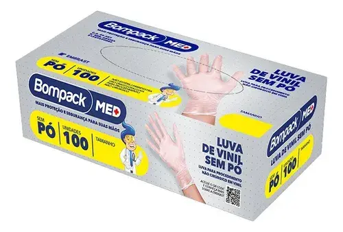 Luva de Vinil Descartável Sem Pó Bompack imagem 1