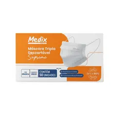 KIT Máscara Tripla Descartável Supreme Branca Medix 50 Unidades