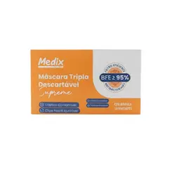 KIT Máscara Tripla Descartável Supreme Branca Medix 50 Unidades