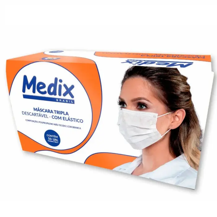 Máscara Tripla Descartável Branca Kit Com 50 Unidades Medix