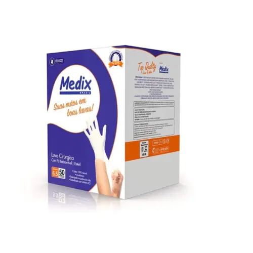 Luva Descartável Látex com Pó - Tamanho 6,5 Estéril - Medix - 01 Par