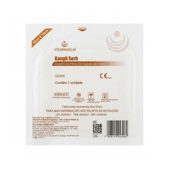 Curativo Alginato De Cálcio Kangli Sorb 10x10cm Vita Medical Unidade