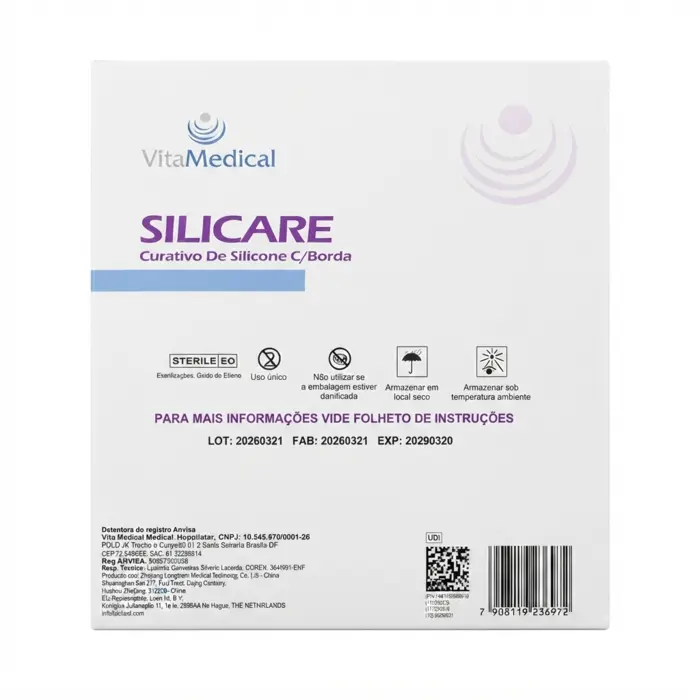 Curativo De Silicone Com Borda Silicare 10x10cm Vita Medical