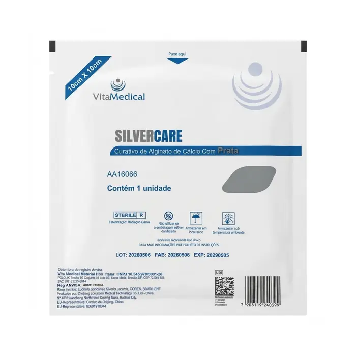 Curativo SilverCare Alginato De Cálcio Com Prata 10x10cm Vita Medical Unidade