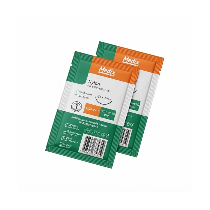 Fio De Sutura Nylon Preto 2-0 AG 3/8 20mm Medix Unidade