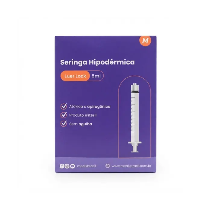 Seringa Hipodérmica Sem Agulha Bico Rosca 5ml Medix Unidade