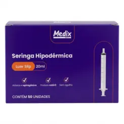 Seringa Hipodérmica Descartável Bico Slip 20ml Medix