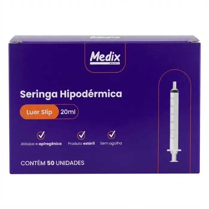 Seringa Hipodérmica Descartável Bico Slip 20ml Medix