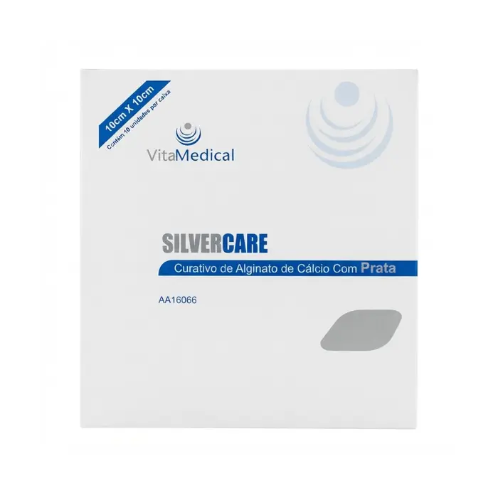 Curativo SilverCare Alginato De Cálcio Com Prata 10x10cm Vita Medical 10 Unidades