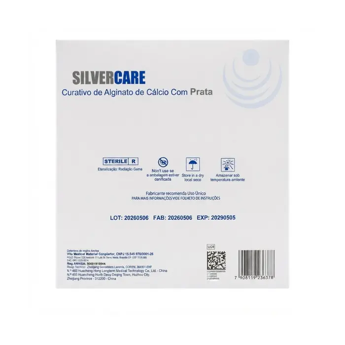 Curativo SilverCare Alginato De Cálcio Com Prata 10x10cm Vita Medical 10 Unidades