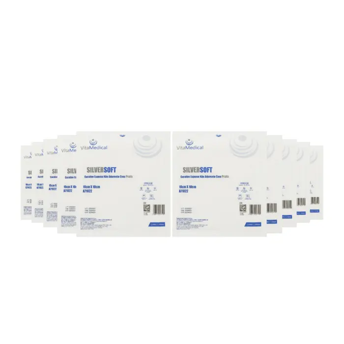Curativo SilverSoft Espuma Não Aderente Com Prata 10x10cm Vita Medical 10 Unidades
