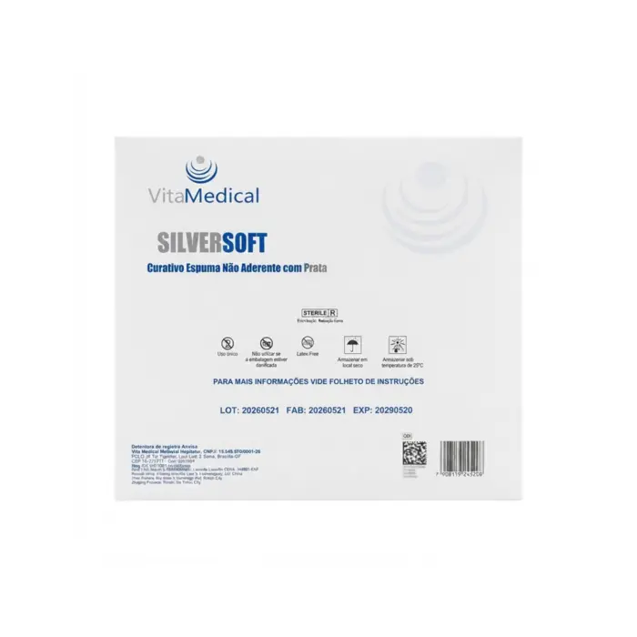 Curativo SilverSoft Espuma Não Aderente Com Prata 10x10cm Vita Medical 10 Unidades