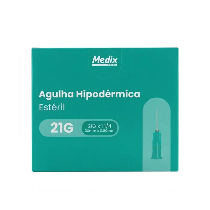Agulha Hipodérmica Descartável 21G 30x0,80mm Medix Unidade