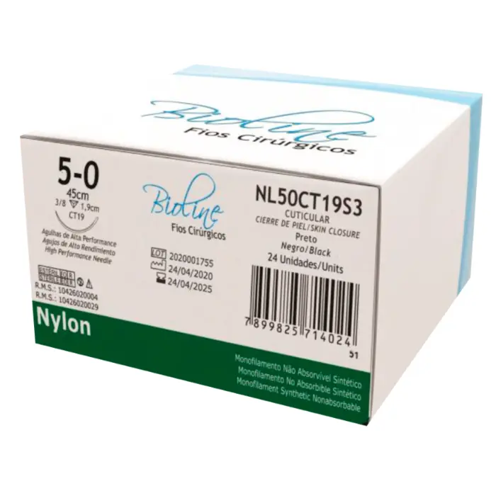 Fio Cirúrgico de Nylon Preto 5-0 Ag Triang. 3/8 1,9 cm - Cx 24 Un - Bioline Fios