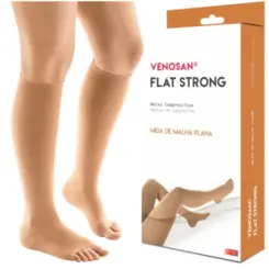 Meia de Compressão 3/4 Venosan 30-40mmHg - Flat Strong Longa - Tamanho M - Pé Aberto - Bege