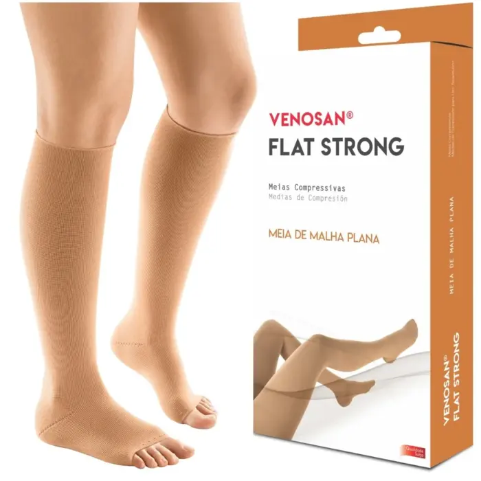 Meia de Compressão 3/4 Venosan 30-40mmHg - Flat Strong Curta - Tamanho P - Pé Aberto - Bege