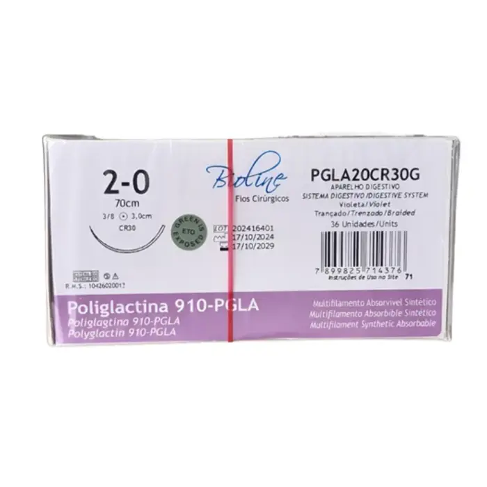 Fio Cirúrgico de Poliglactina Violeta 2-0 Ag Cilind. 3/8 3,0 cm - Cx 36 Un - Bioline