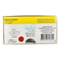 Fio Cirúrgico de Biogut Amarelo 2-0 Ag Cilind. 3/8 2,0 cm - Cx 24 Un - Bioline Fios
