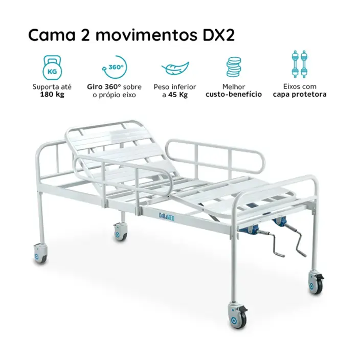 Cama Hospitalar Fawler Manual 2 Movimentos DX2 - Até 180Kg - Dellamed