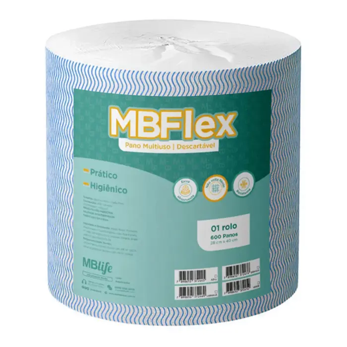 Pano Multiúso Antibacteriano Rolo 240 Metro Azul Mbflex 28cmx40m 600un - MB Life