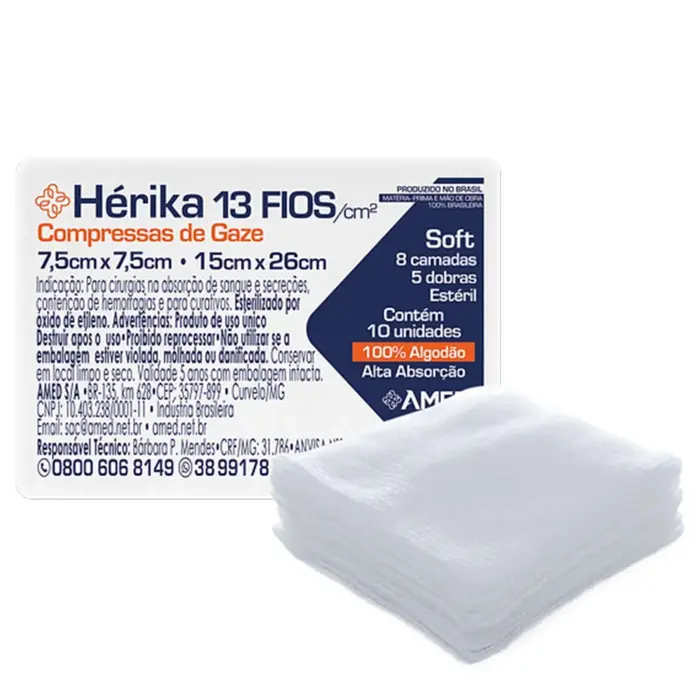 Gaze Estéril Compressa 10 Unidades 13 Fios Herika