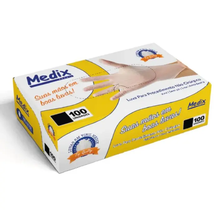 Luva de Vinil Descartável Sem Pó Medix - Tamanho G - 100 Unidades