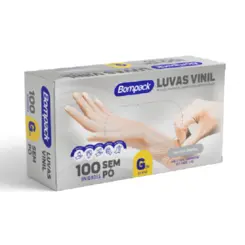 Luva de Vinil Descartável Sem Pó P Bompack 100 Unidades