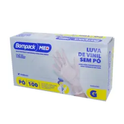 Luva de Vinil Descartável Sem Pó P Bompack 100 Unidades