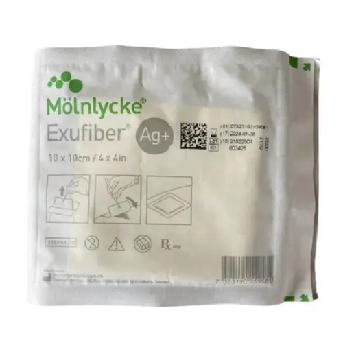 Curativo de Prata Exufiber AG 10x12 - Carvão Ativado - Molnlycke