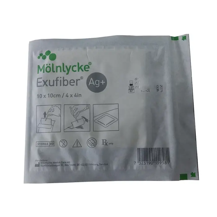 Curativo de Prata Exufiber AG 10x12 - Carvão Ativado - Molnlycke