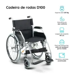 Cadeira de Rodas Dobrável Dellamed D100 Até 120 Kg