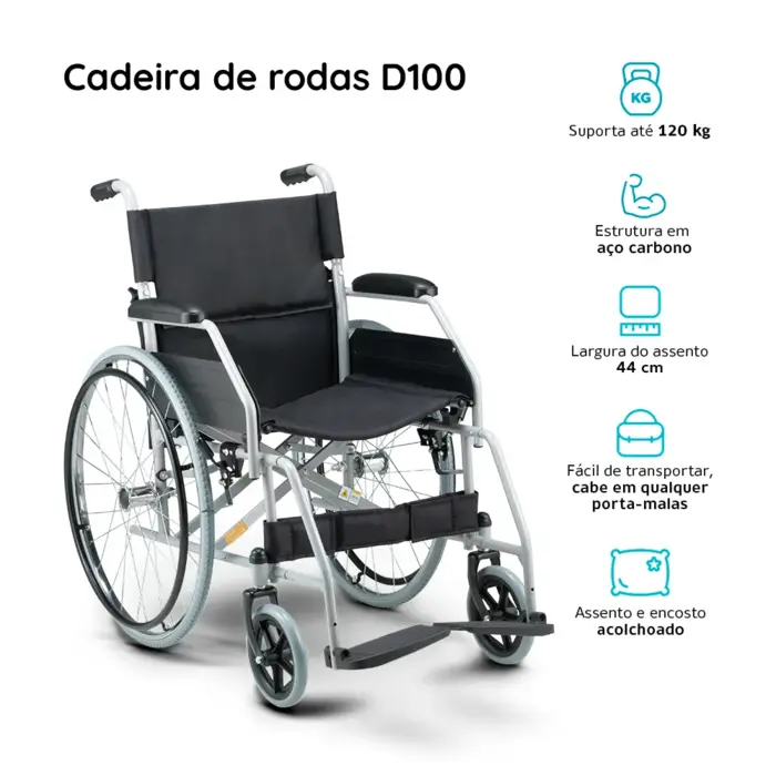Cadeira de Rodas Dobrável Dellamed D100 Até 120 Kg