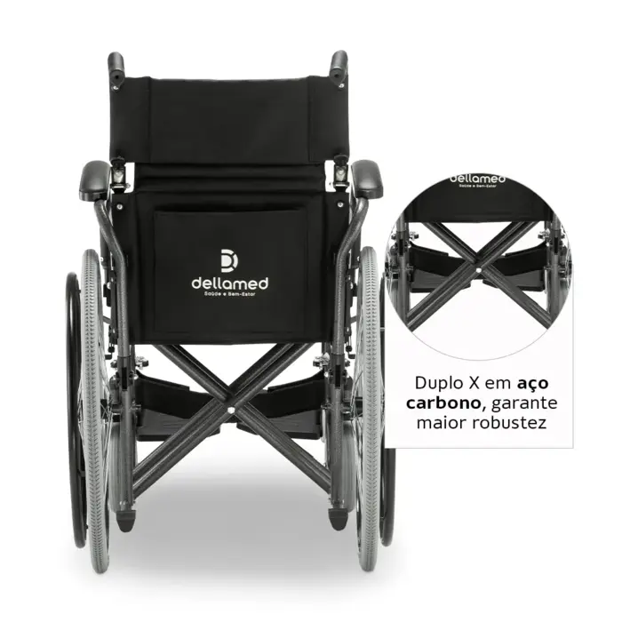 Cadeira de Rodas Dobrável em Aço - D400 Dellamed - Até 120 Kg - Largura 44 cm