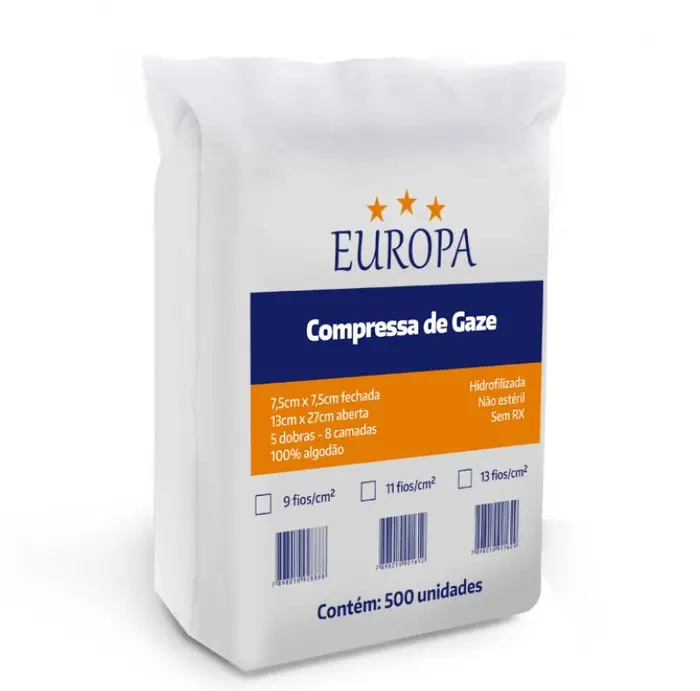 Gaze Curativo Compressa 500 Unidades 13 Fios Europa