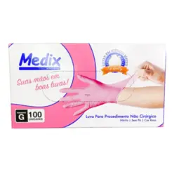 Luva Descartável Nitrílica Rosa Sem Pó M Medix 100 Unidades