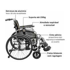 Cadeira de Rodas Dobrável - Premium Max Hidrolight AL1246 - Até 150kg - Largura 46cm