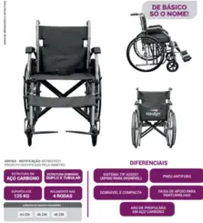 Cadeira de Rodas Dobrável - Hidrolight AC0148 - Até 125kg - Largura 48 cm