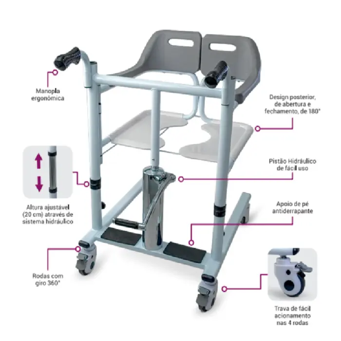 Cadeira de Transferência Hidrolight SC700 - Altura Ajustável - Assento 45cm