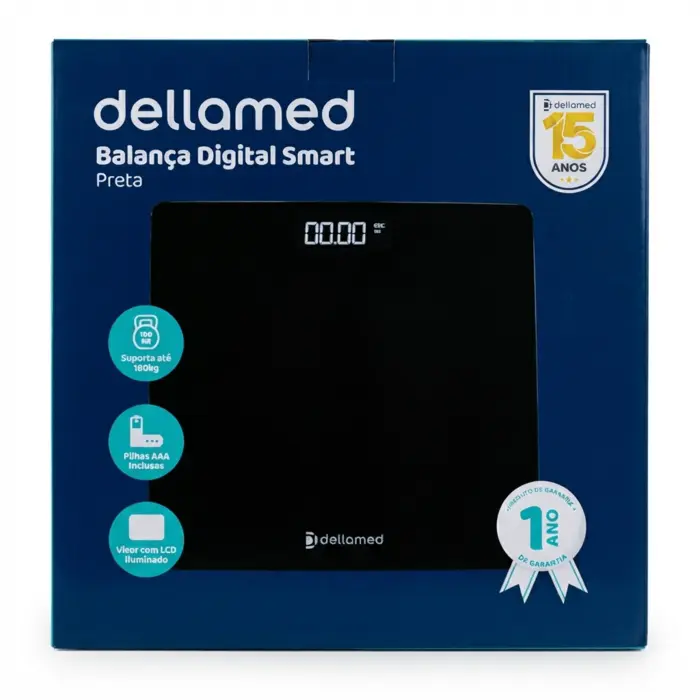 Balança Digital Corporal Smart Tela LED Preta Até 180kg Dellamed