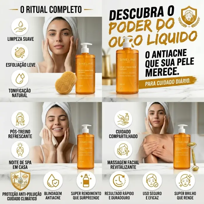 Gel de Limpeza Facial Antiacne 500ml com Ácido Salicílico e Niacinamida Sineline