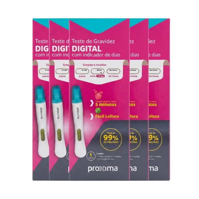 KIT Teste De Gravidez Digital Com Indicador De Dias Proxima Alive 5 Unidades