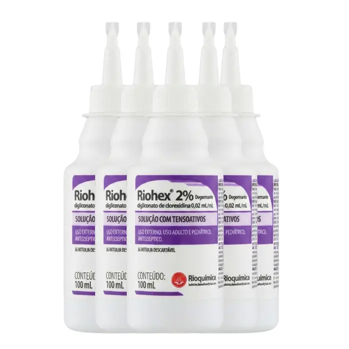 KIT Clorexidina Degermante Riohex 2% 100ml Rioquímica 5 Unidades