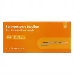 Seringa Descartável Para Insulina Com Agulha 13x0,45mm 1ml Medix 100 Unidades