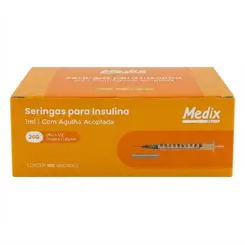 Seringa Descartável Para Insulina Com Agulha 13x0,45mm 1ml Medix 100 Unidades