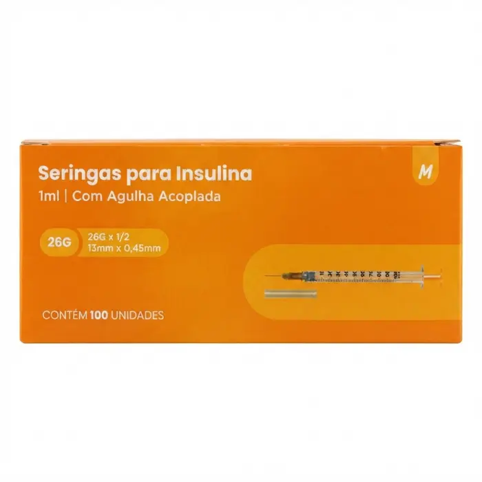 Seringa Descartável Para Insulina Com Agulha 13x0,45mm 1ml Medix 100 Unidades
