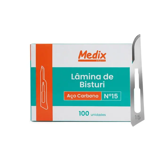 Lâmina De Bisturi Descartável Aço Carbono Nº15 Medix 100 Unidades