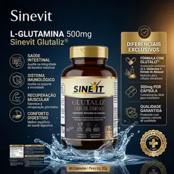 L-Glutamina 500mg com Glutaliz® — Intestino, Músculos e Imunidade Sinevit 60 Cápsulas