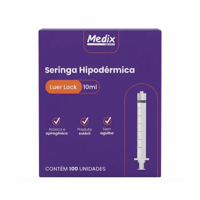 Seringa Hipodérmica Sem Agulha Bico Rosca 10ml Medix Caixa 100 Unidades