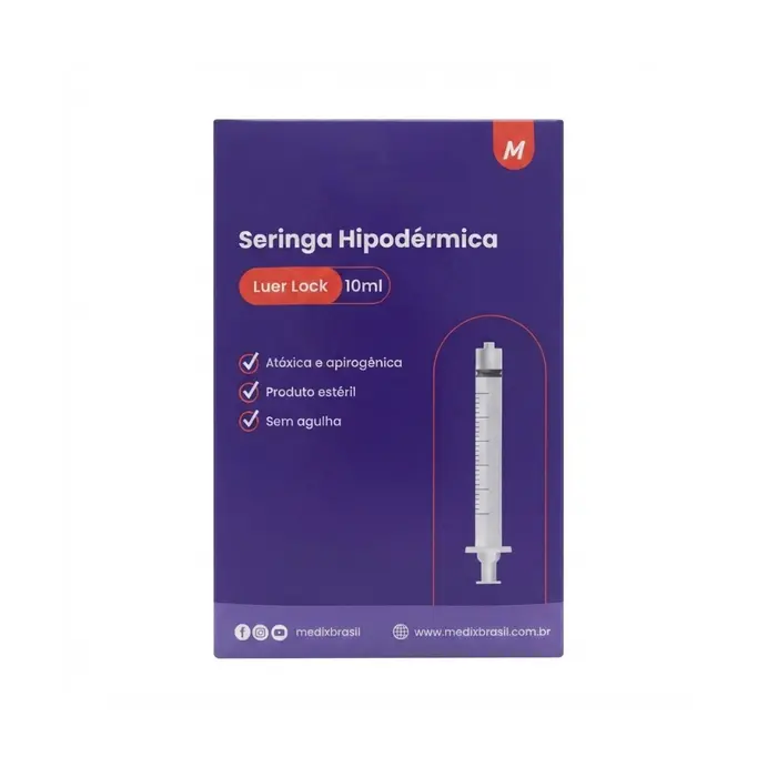 Seringa Hipodérmica Sem Agulha Bico Rosca 10ml Medix Caixa 100 Unidades