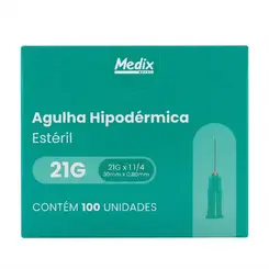 Agulha Hipodérmica Descartável 21G 30x0,80mm Medix 100 Unidades